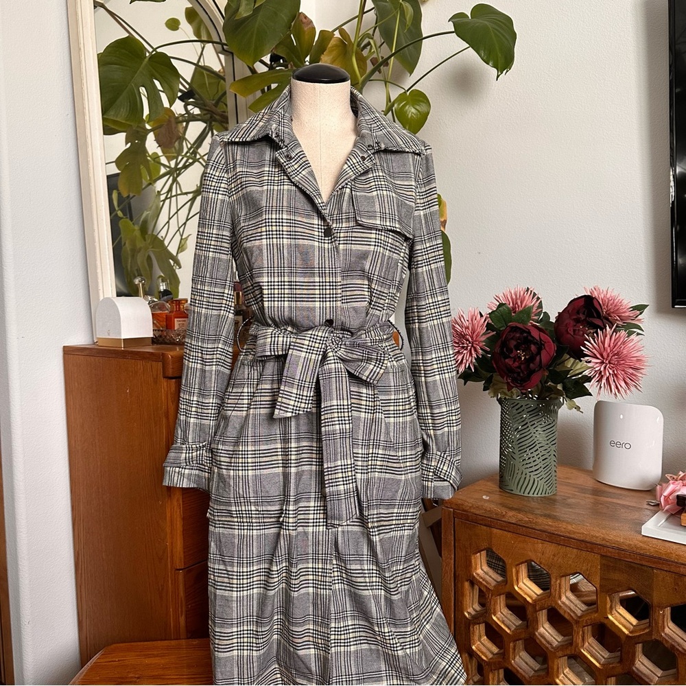 Banana Republic Black and Cream Plaid Jacket with Yellow Trim